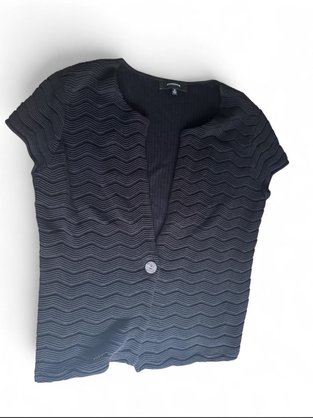 Jones Wear  Black Textured Short-Sleeve Cardigan